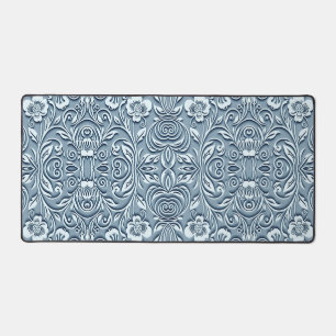 Steel Blue Symmetric Embossed Floral Design Schreibtischunterlage
