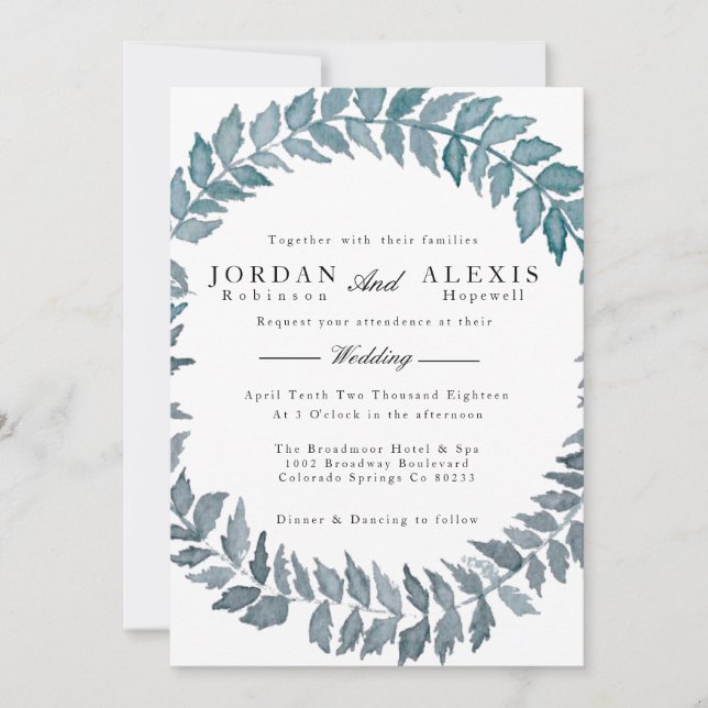 Steel Blue Vine | Wasserfarbenfrohe Hochzeit Einladung (Vorderseite)
