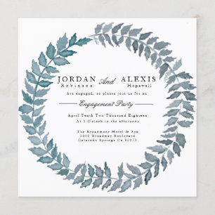 Steel Blue Vine   Watercolor Engagement Einladung