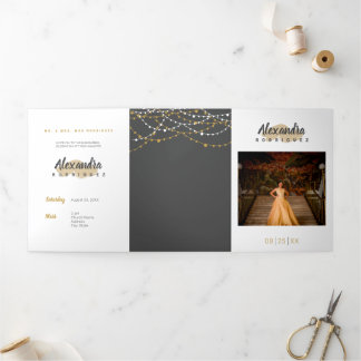 Steel Grau and Gold Foto Quinceanera Dreifach Gefaltete Einladung