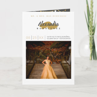 Steel Grau and Gold Foto Quinceanera Einladung