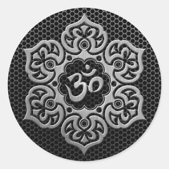 Steel Mesh Floral Om Runder Aufkleber (Vorderseite)