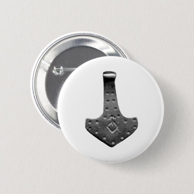 Steel Thor's Hammer white round button (Vorne & Hinten)