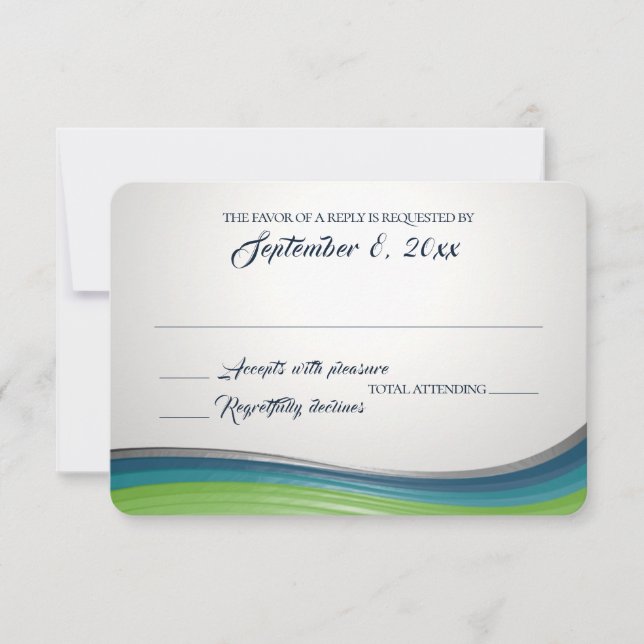 Steel Wave Blue und Green Response RSVP Karte (Vorderseite)