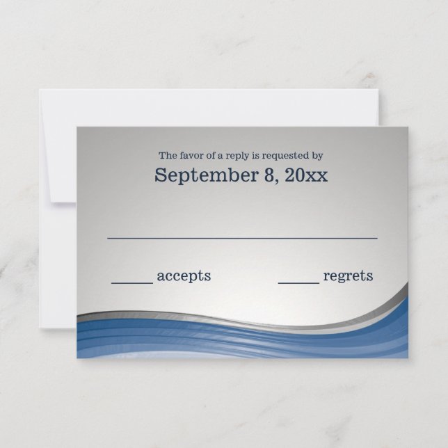 Steel Wave Blue und Silver Response RSVP Karte (Vorderseite)