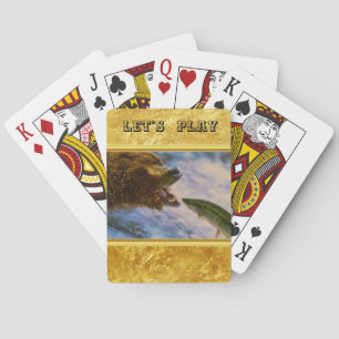 Steelkopflachs, der in den Mund von Grizzlybären s Spielkarten