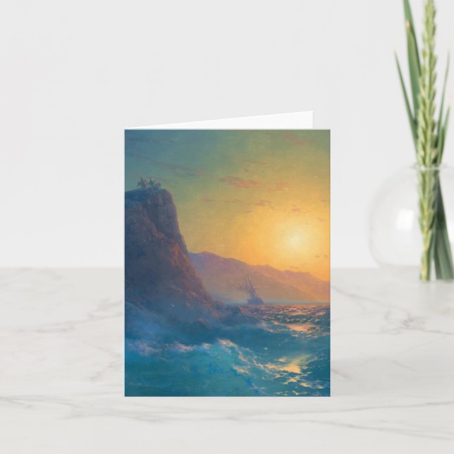 Steep rocky coast and a rough sea at sunset karte (Vorderseite)
