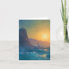 Steep rocky coast and a rough sea at sunset karte