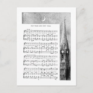Steeple und Moon New Year Song Feiertagspostkarte
