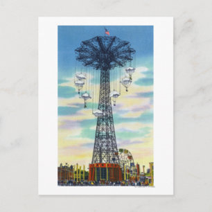 Steeplechase Park Parachute Jump Daytime Scene Postkarte