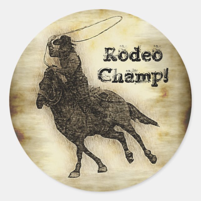 Steer Roping Rodeo Cowboy Runder Aufkleber (Vorderseite)