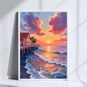 Steg am Meer bei Sonnenuntergang Golden Hour Seela Poster