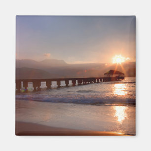 Steg am Strand bei Sonnenuntergang, Hawaii Magnet