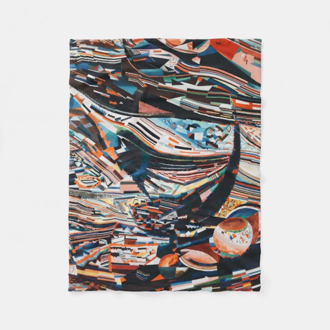 Steg mit braunem und blauem Holzschiff Fleecedecke (Vorderseite)