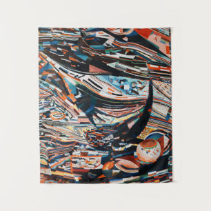 Steg mit braunem und blauem Holzschiff Wandteppich