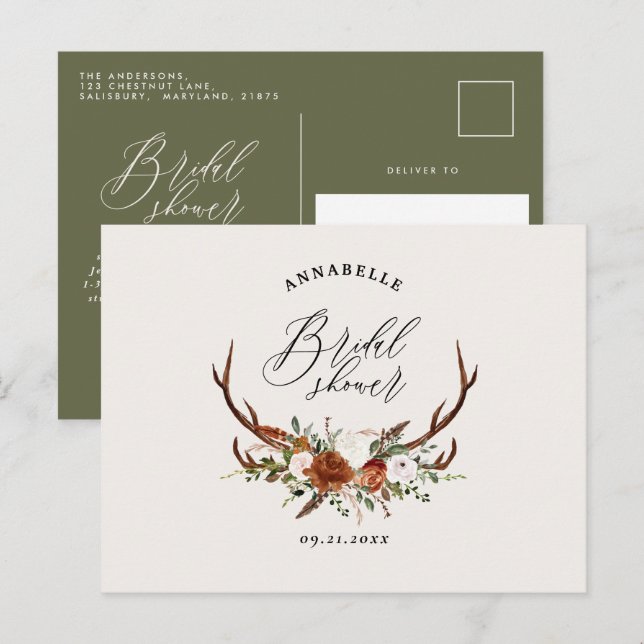 Steg Salbei Rost Blütenelegantes Brautparty Postkarte (Vorne/Hinten)