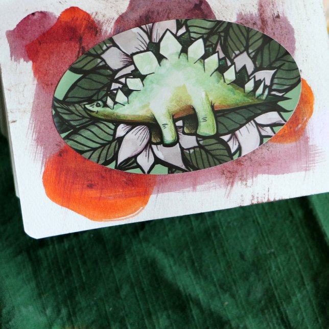 Stegosaur Dinosaur Blume Dinosaurier Ovaler Aufkleber (Von Creator hochgeladen)