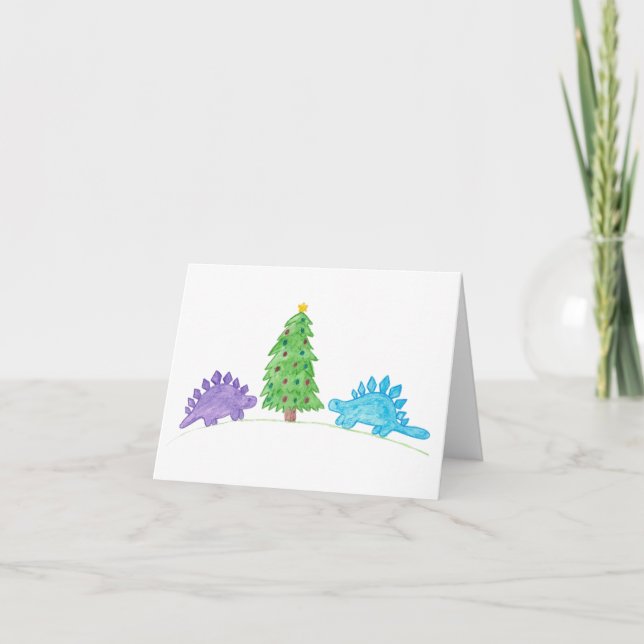 Stegosaurier am Weihnachtsbaum Karte (Vorderseite)