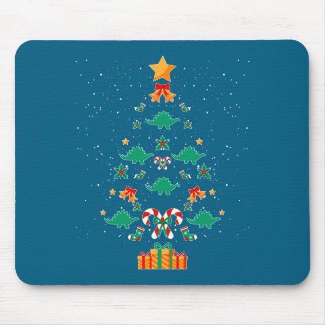 Stegosaurus Dinosaur Christmas Tree Xmas Long Slee Mousepad (Vorne)