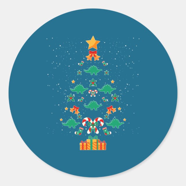 Stegosaurus Dinosaur Christmas Tree Xmas Long Slee Runder Aufkleber (Vorderseite)