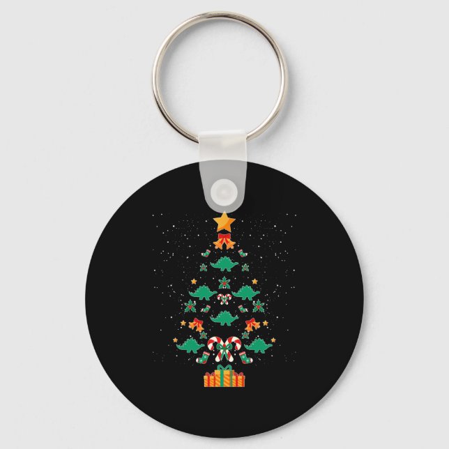 Stegosaurus Dinosaur Christmas Tree Xmas Long Slee Schlüsselanhänger (Vorderseite)