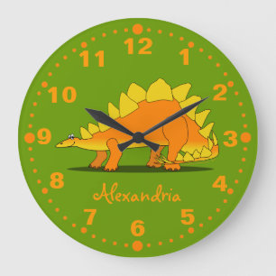 Stegosaurus Dinosaur Personalized Clock Green Große Wanduhr
