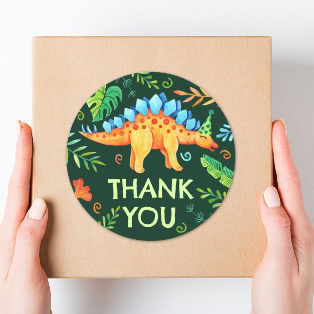 Stegosaurus Dinosaurier Vielen Dank zum Geburtstag Runder Aufkleber (Stegosaurus Dinosaur Thank You Birthday Classic Round Sticker)