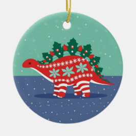 Stegosaurus-Schmuck 'Stechpalmenlichter leuchten' Keramik Ornament