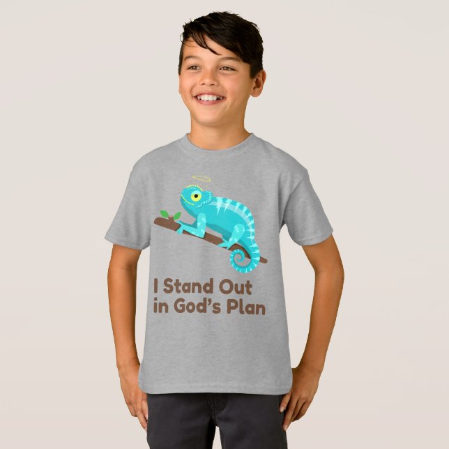 Stehen Sie in Gottes Plan Chameleon Kids T - Shirt (Vorne ganz)