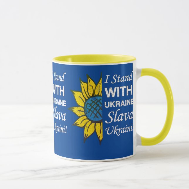 Stehen Sie mit der Ukraine, die ukrainische Fahne  Tasse (Rechts)