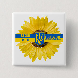 Stehen Sie mit der Ukraine Sonnenblumen und Triden Button