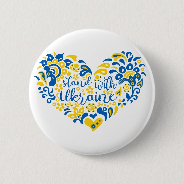 Stehen Sie mit ukrainischer Schrift und Herz Button (Vorderseite)