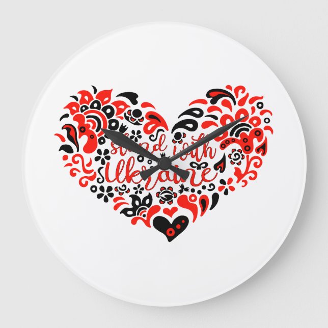 Stehen Sie mit ukrainischer Schrift und Herz Große Wanduhr (Vorderseite)
