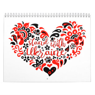 Stehen Sie mit ukrainischer Schrift und Herz Kalender