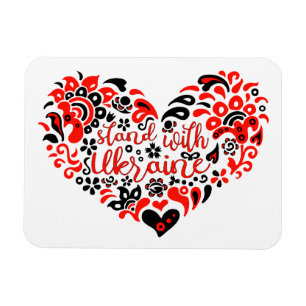 Stehen Sie mit ukrainischer Schrift und Herz Magnet