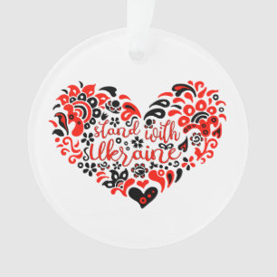 Stehen Sie mit ukrainischer Schrift und Herz Ornament