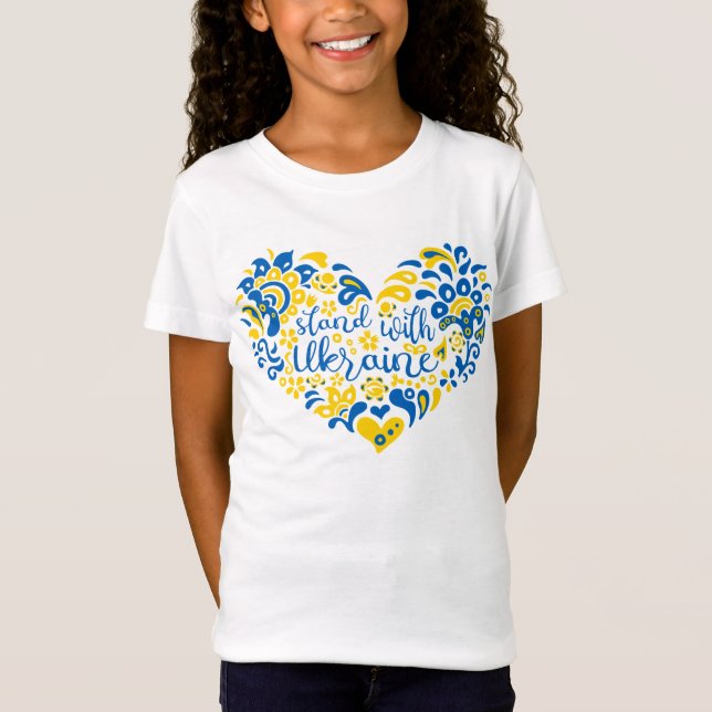 Stehen Sie mit ukrainischer Schrift und Herz T-Shirt (Vorderseite)