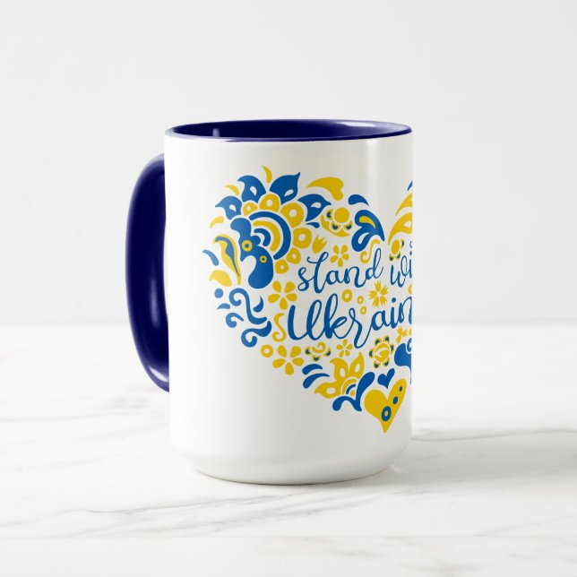 Stehen Sie mit ukrainischer Schrift und Herz  Tasse (Vorderseite Links)