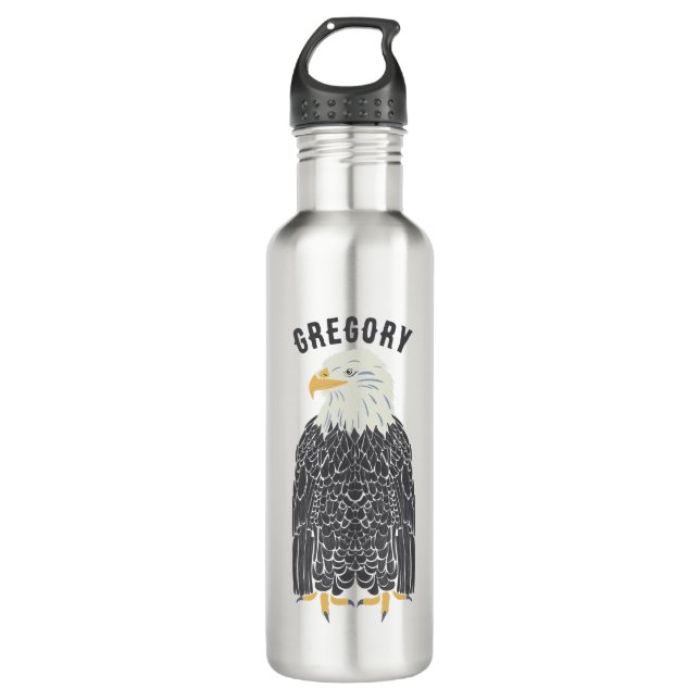 Stehend Bald Eagle Illustration Personalisiert Edelstahlflasche (Vorderseite)