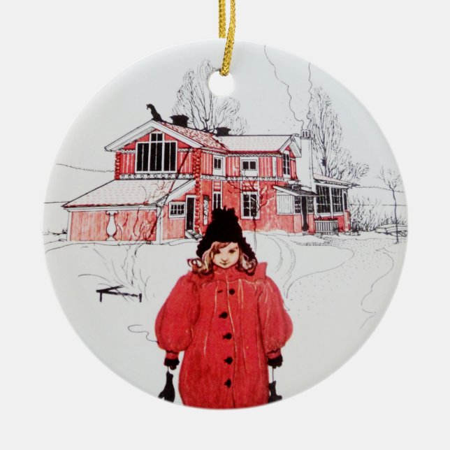 Stehend im Winterschnee Keramik Ornament (Vorne)
