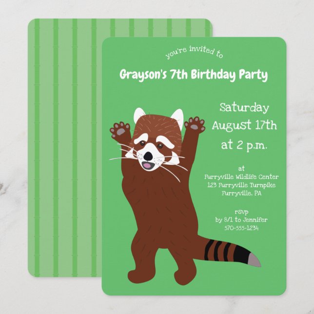 Stehend Red Panda Niedlich Green Custom Party Einladung (Vorne/Hinten)