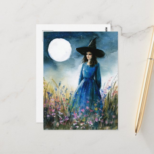Stehend unter dem Vollmond in den Wildblumen Postkarte (Vorderseite/Rückseite Beispiel)