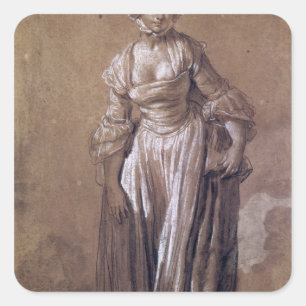 Stehend Young Girl Quadratischer Aufkleber
