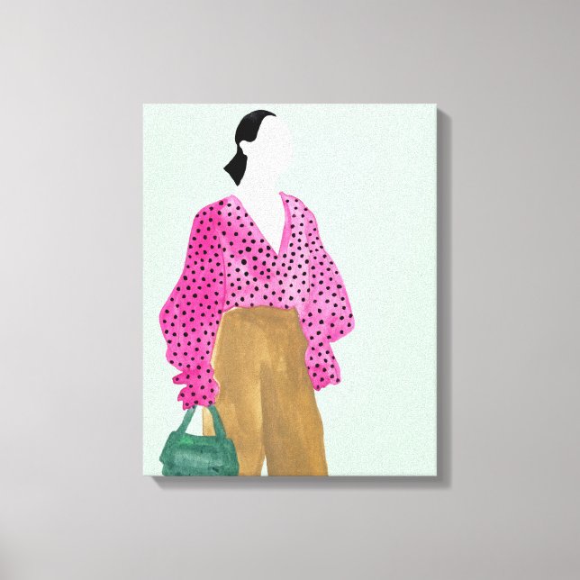 Stehende Fashion-Abbildung: Polka-Dot-Oberseite Leinwanddruck (Vorderseite)