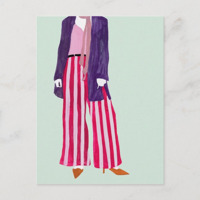 Stehende Fashion-Abbildung: Strickende Pants Postkarte (Vorderseite)