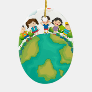 Stehende Kinder Keramikornament
