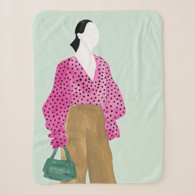 Stehende Mode-Zahl - Polka-Punkt-Spitze Sherpadecke (Vorderseite)
