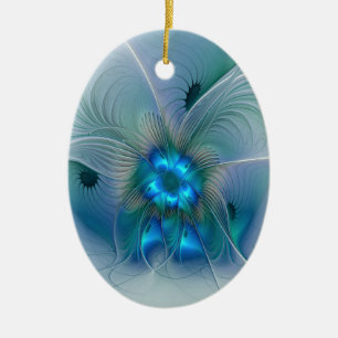 Stehende Ovationen, Abstrakte Blaue Türkis-Fraktal Keramik Ornament