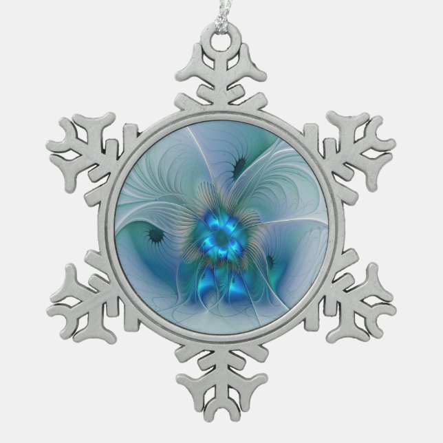 Stehende Räumlichkeiten, Abstraktes türkisfarbenes Schneeflocken Zinn-Ornament (Vorderseite)