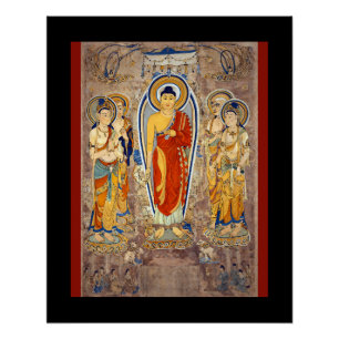 Stehender Buddha Tang-Dynastie Mogao-Grotten Seide Poster